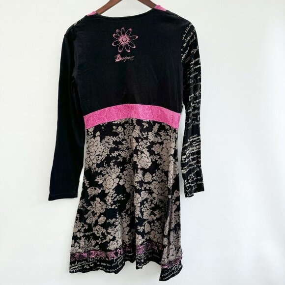 Desigual Dress Y2K Cotton Floral Stitching Rhinestones Metallic Print Large - Picture 3 of 16